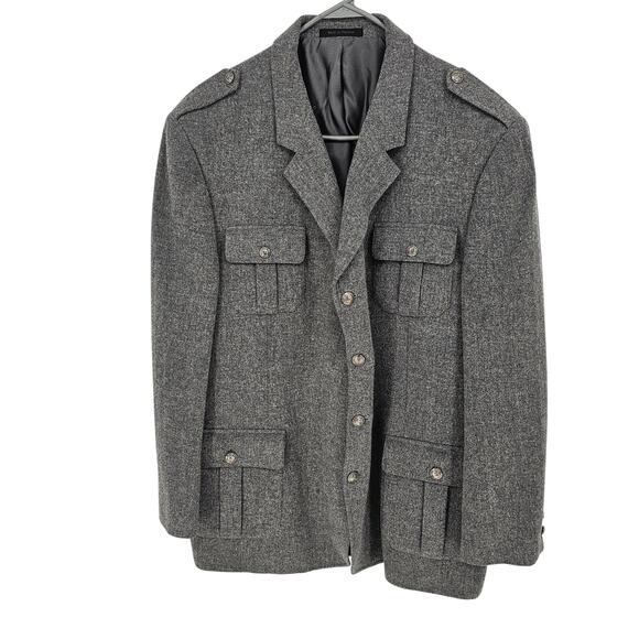 Calvin Klein Neutral Gray Wool Blend Military Winter Blazer Jacket Men’s 48R - Picture 1 of 9